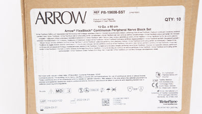 Teleflex FB-19608-SST Arrow FlexBlock Peripheral Nerve Block Set 19Ga  Box of 10